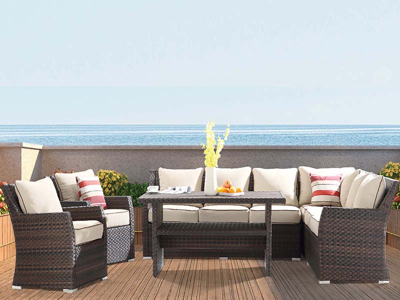 KD Rattan Furniture, Seková sada pohovka, vonkajší nábytok Rattan, záhradný relaxačný nábytok YQR-701